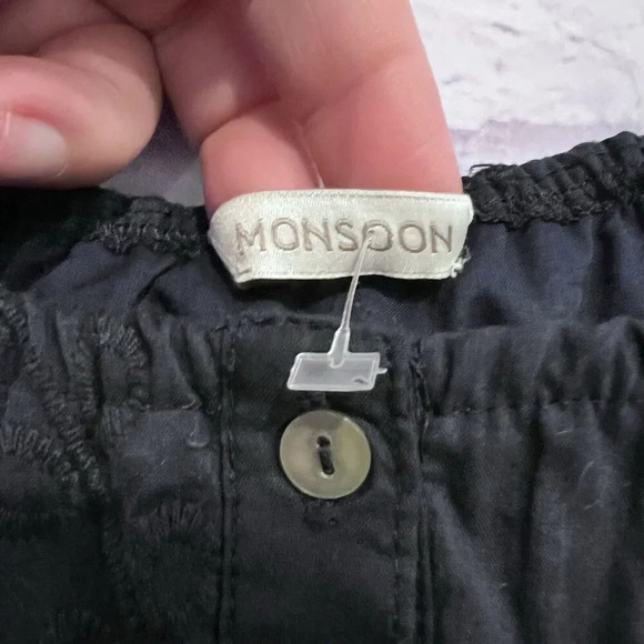 Monsoon Off The Shoulder Embroidered Maxi Dress Cotton Navy Ruffle Size Large - Picture 7 of 11